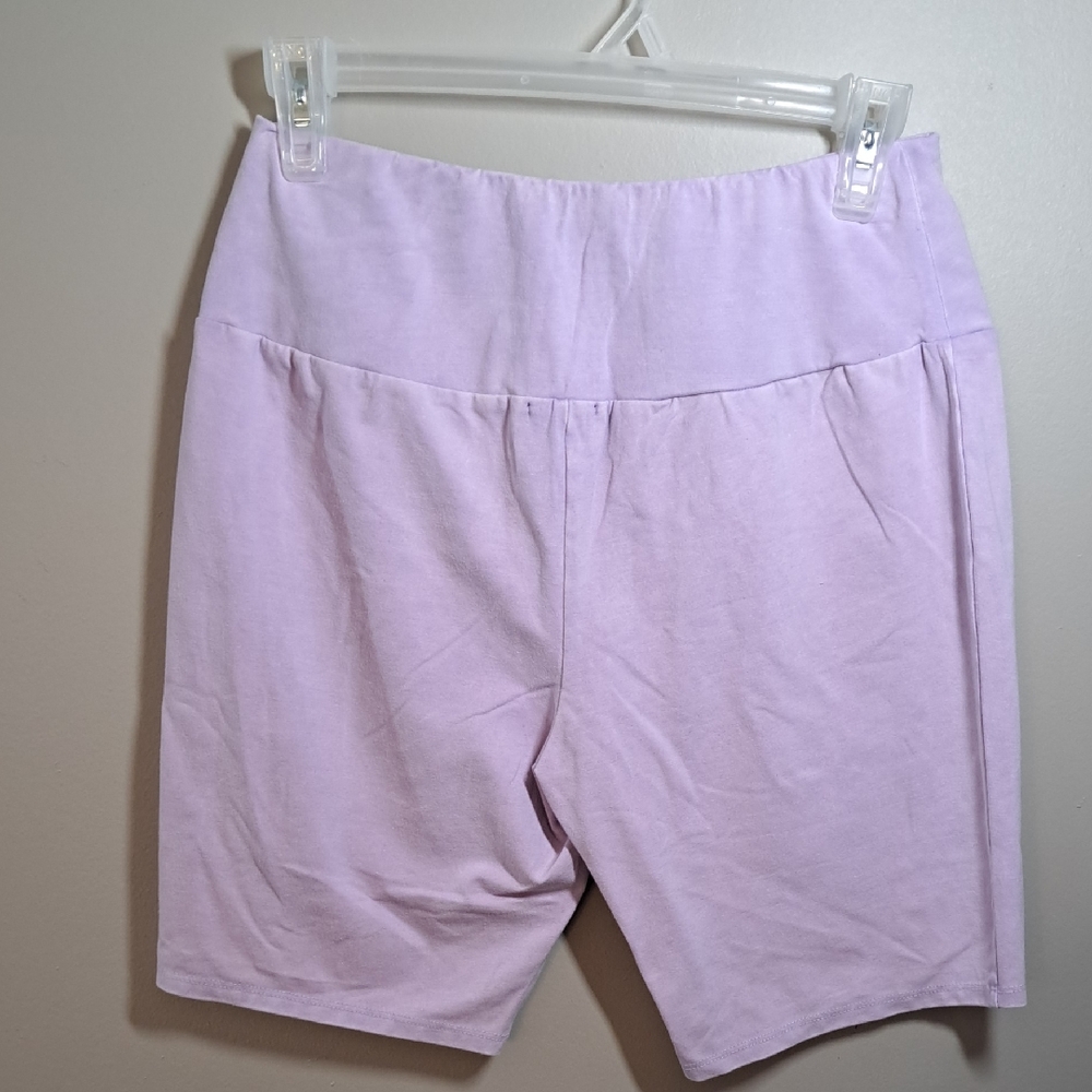 Purple Bike Shorts with Elastic Waistband and Knee Length